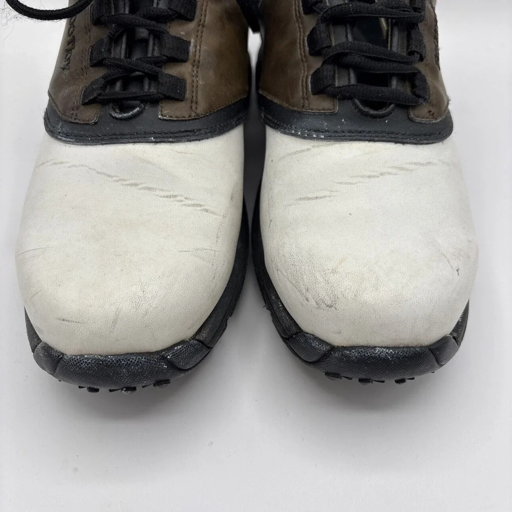 FootJoy GreenJoy 45516 White/Brown Leather Mens Golf Soft Spike Shoes Size 8.5 W
